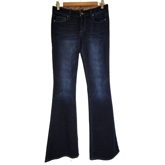 NWT Paige Bell Canyon Classic Rise True Flare Jeans Blue Dark Wash USA W28 L35 - Picture 1 of 8